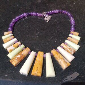 Jay King DTR mine finds Amethyst, Mookaite and Gaspeite Gemstone Necklace 925 St